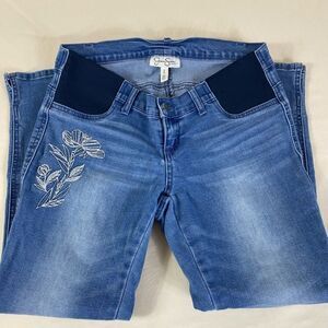 Jessica Simpson Maternity M jeans stretchy ankle cropped embroidered